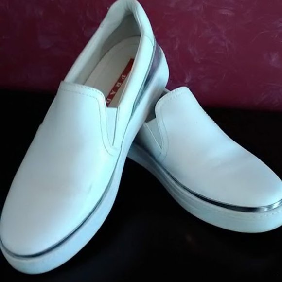 Prada Slip On Sneakers with Silver Trim - Picture 1 of 4